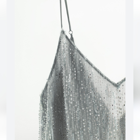 Zara Short Sequin Dress Silver - Picture 12 of 14